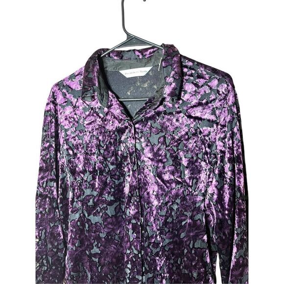 Vintage Preston & York Semi Sheer Purple Velvet Long Sleeve Blouse Top L - Picture 2 of 7